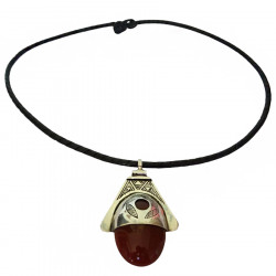 Magnifique collier pendentif en argent massif et pierre Agate rouge