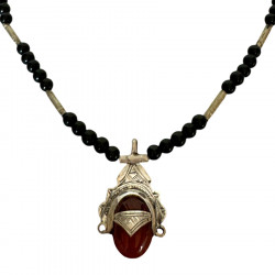 collier pendentif en argent massif et pierre Agate rouge