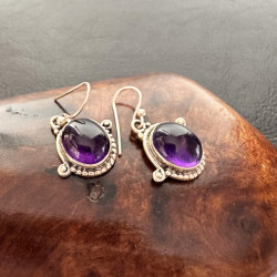 Boucles d'oreilles Berbère en argent 925 et Pierre d'Améthyste