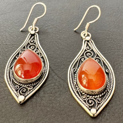 boucles d'oreilles Berbères argent et agate rouge